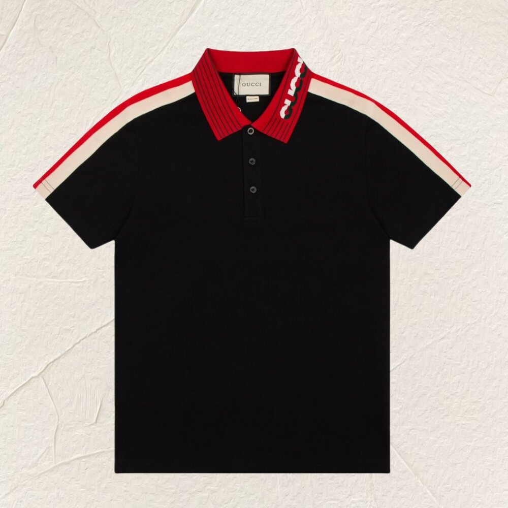 Gucci Black Polo Shirt with Bold Collar